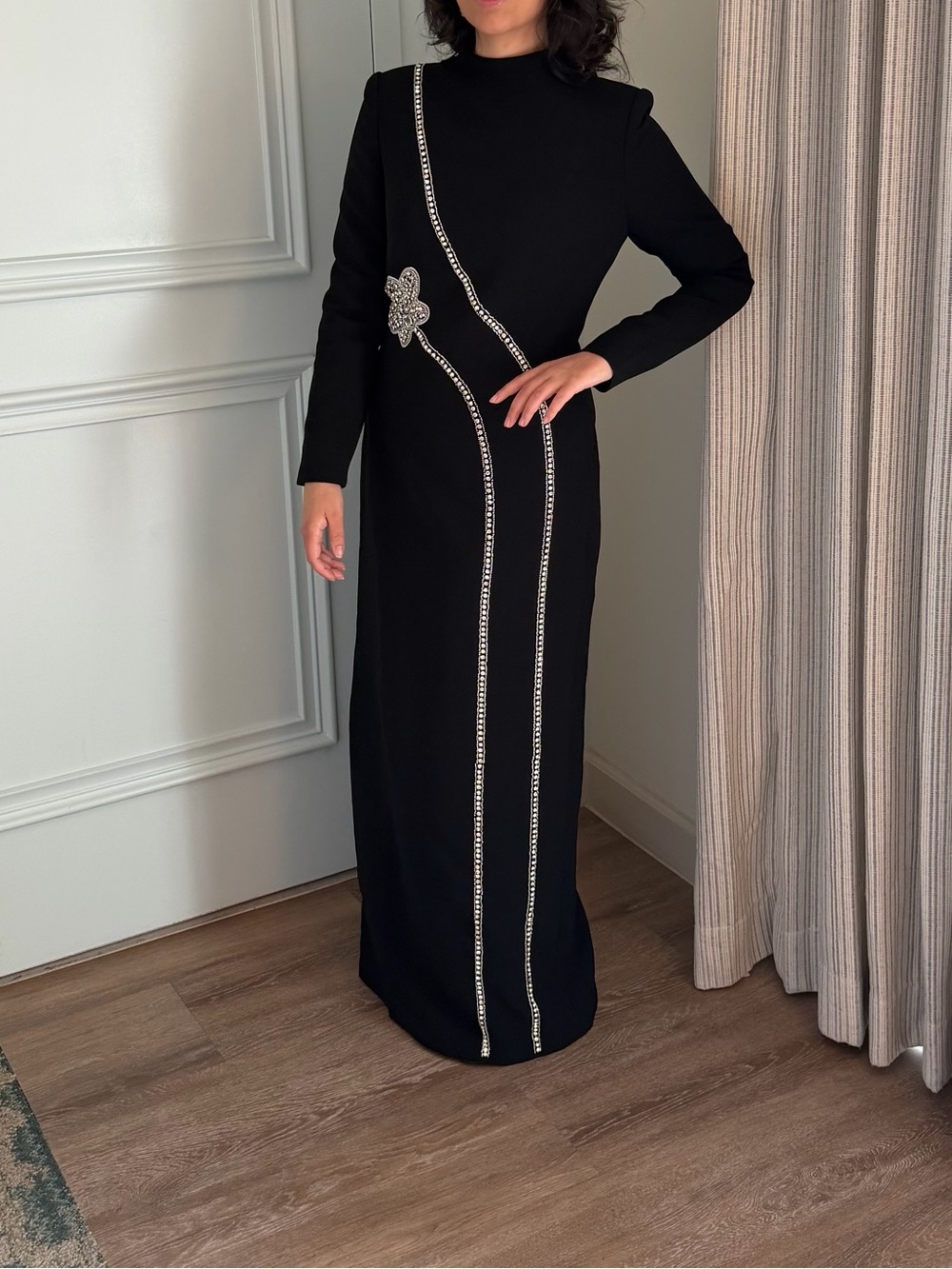 black modest evening gown